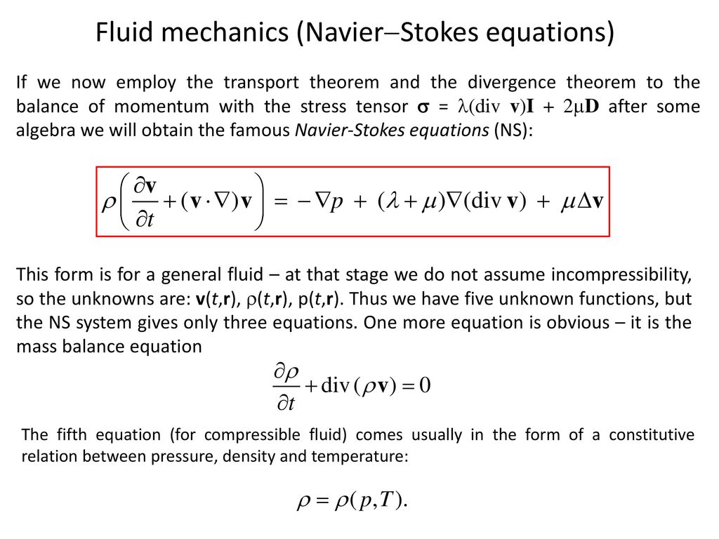 Conservation of mass, momentum and energy in fluid dynamics - ppt download