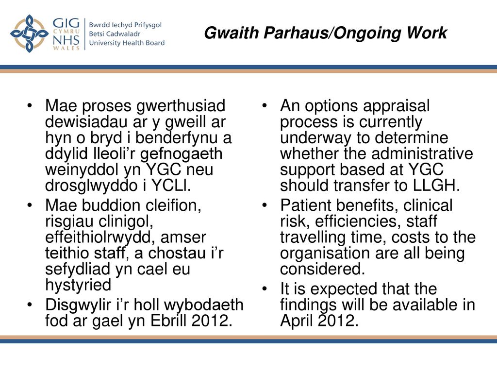 Gwaith Parhaus/Ongoing Work