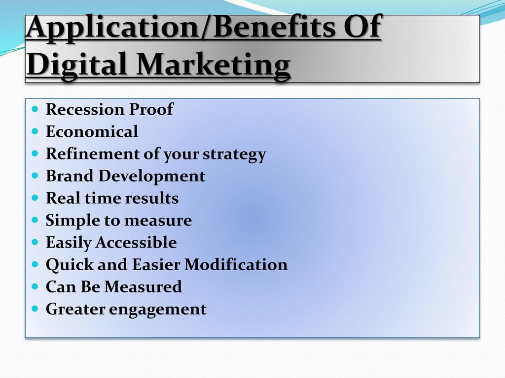 Application/Benefits Of Digital Marketing