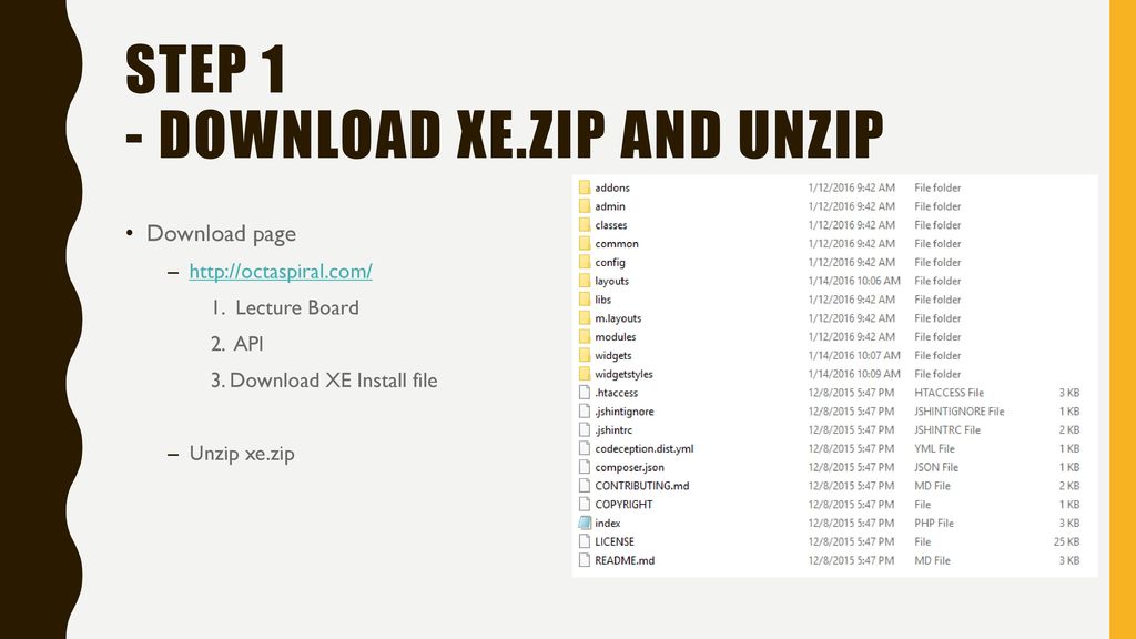 Step 1 - download xe.zip and unzip