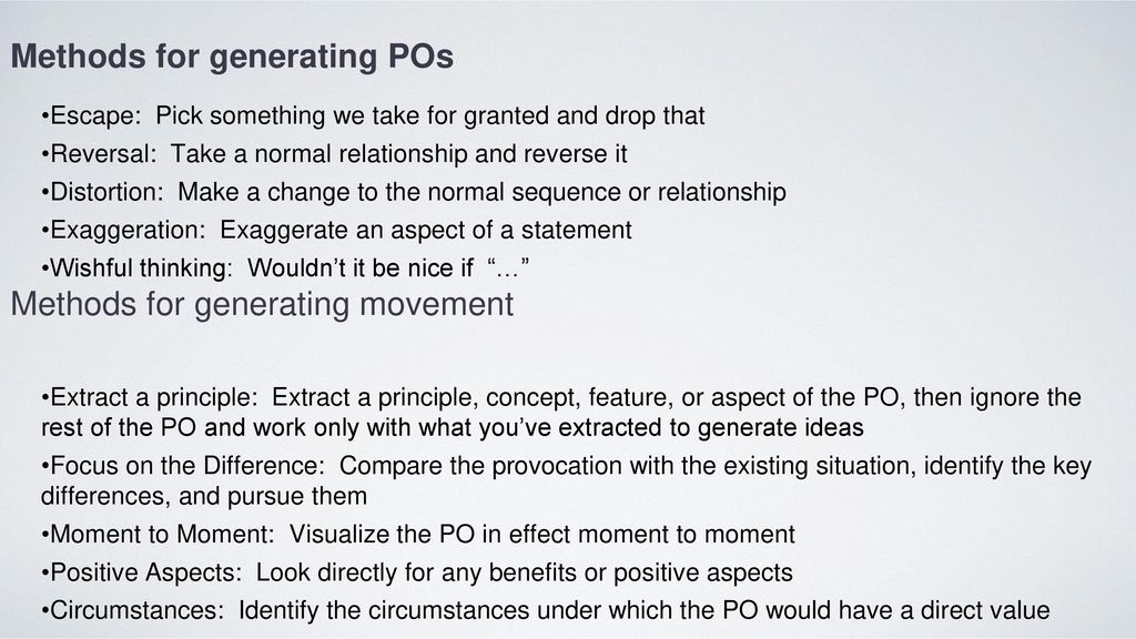 Methods for generating POs