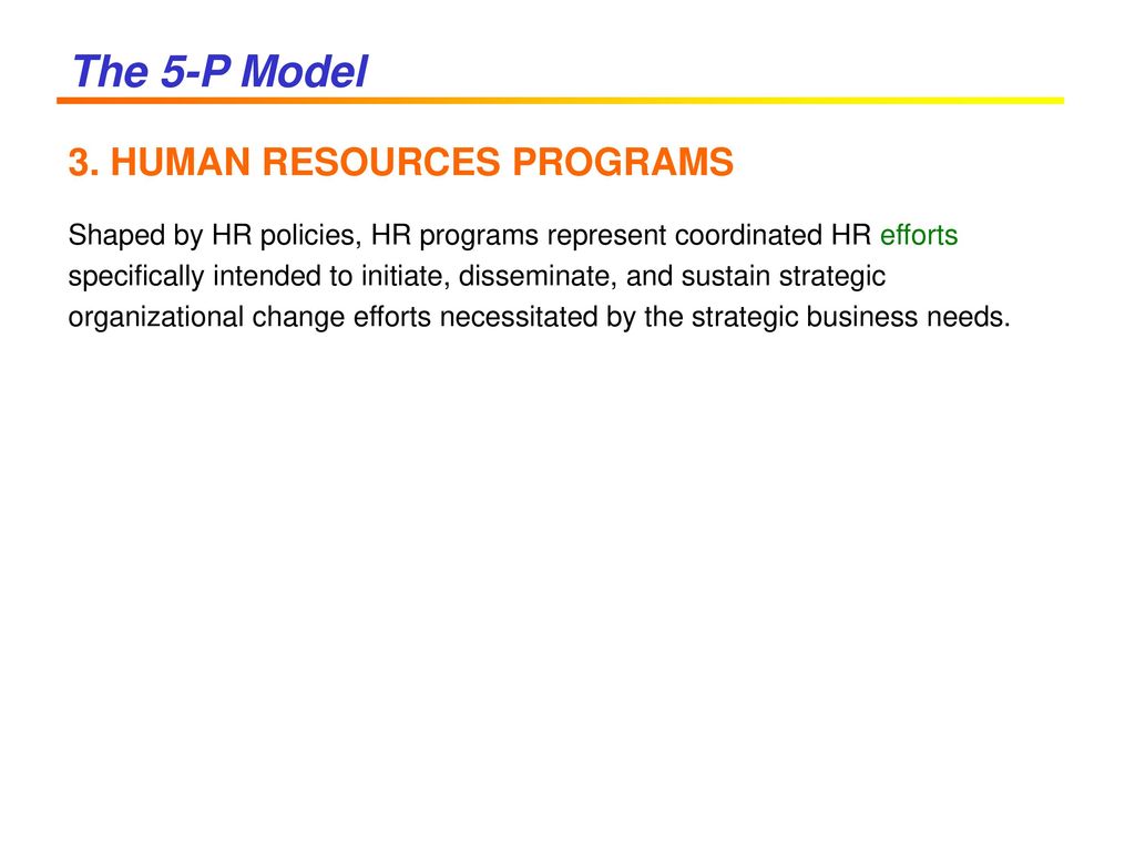 The 5-P Model 3. HUMAN RESOURCES PROGRAMS