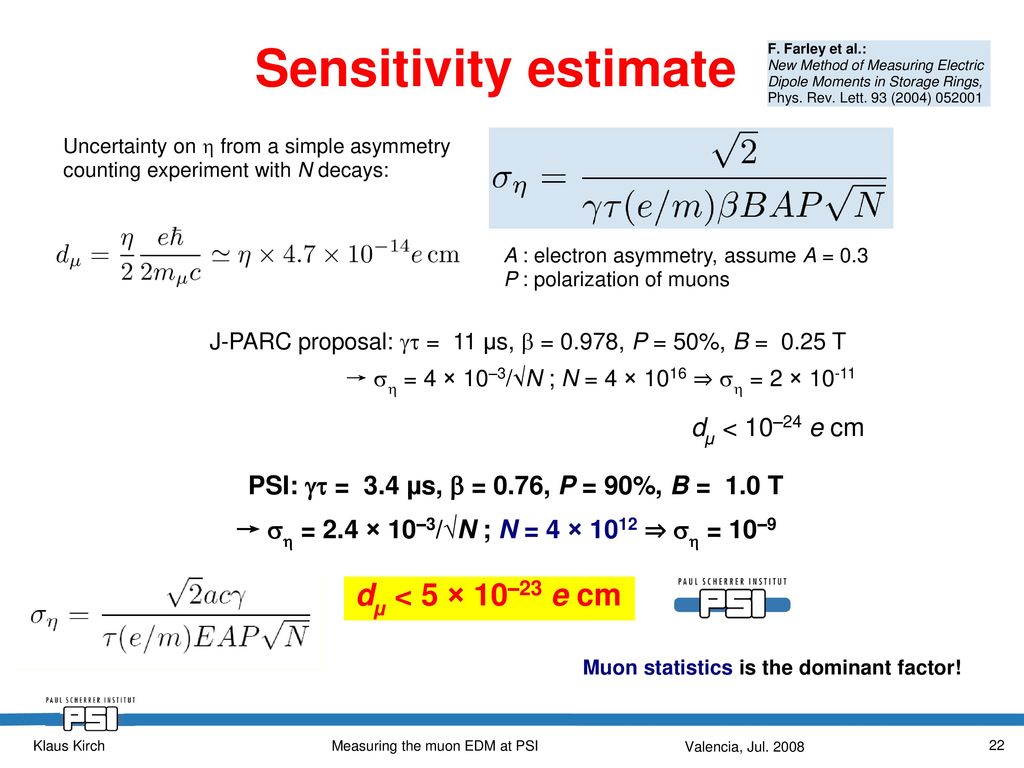 Towards A Measurement Of The Muon Electric Dipole Moment With A Compact Storage Ring Klaus Kirch Nufact08 Valencia Ppt Download