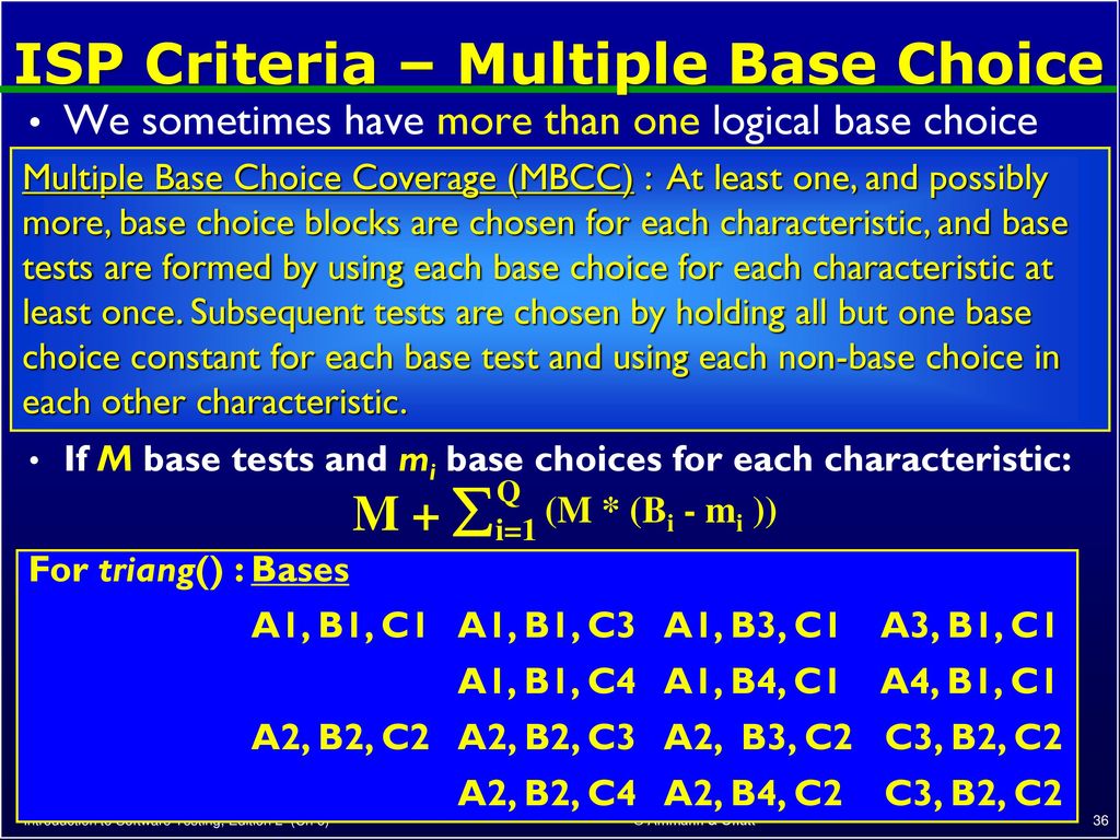 ISP Criteria – Multiple Base Choice