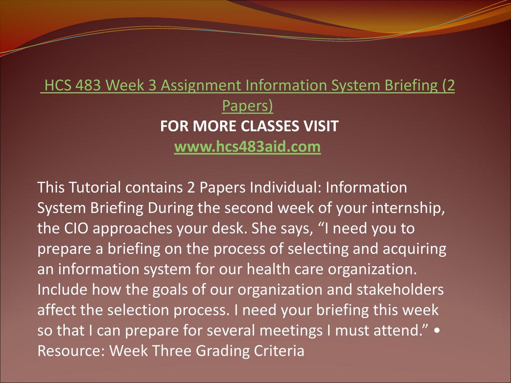 HCS 483 Week 3 Assignment Information System Briefing (2 Papers)