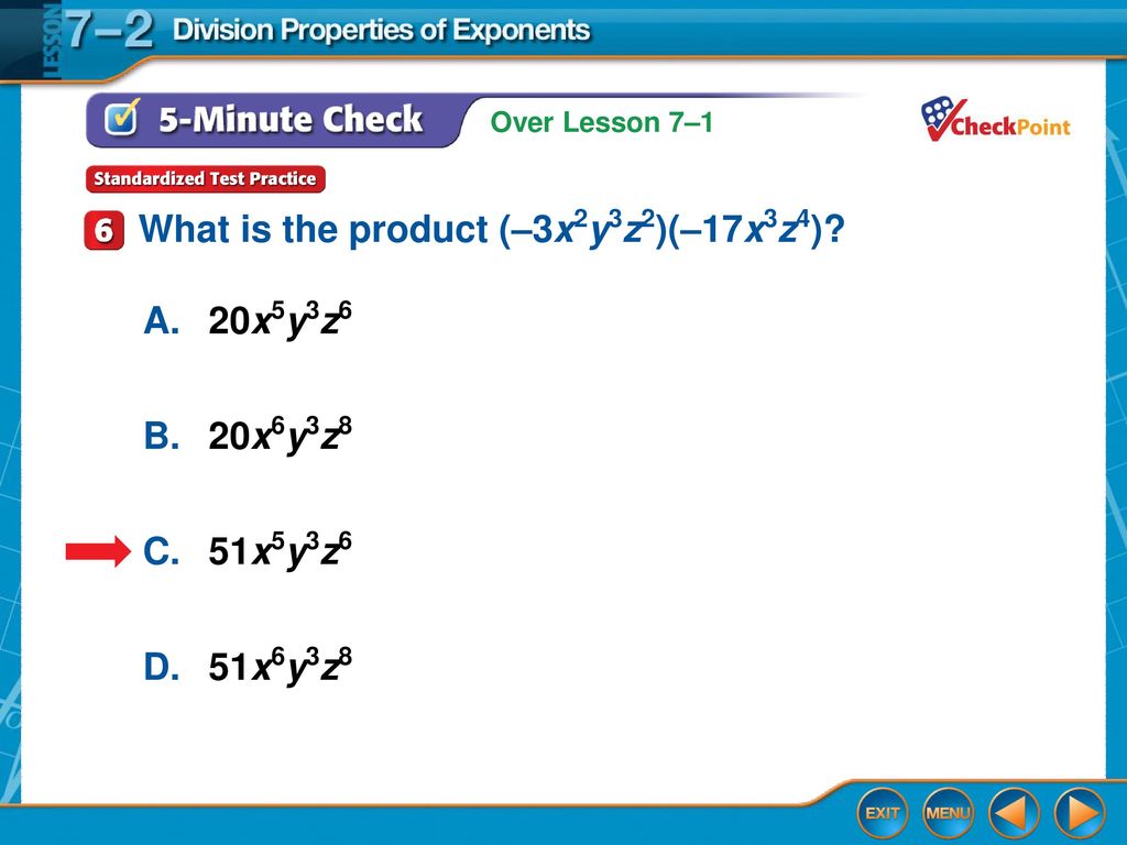 What is the product (–3x2y3z2)(–17x3z4)