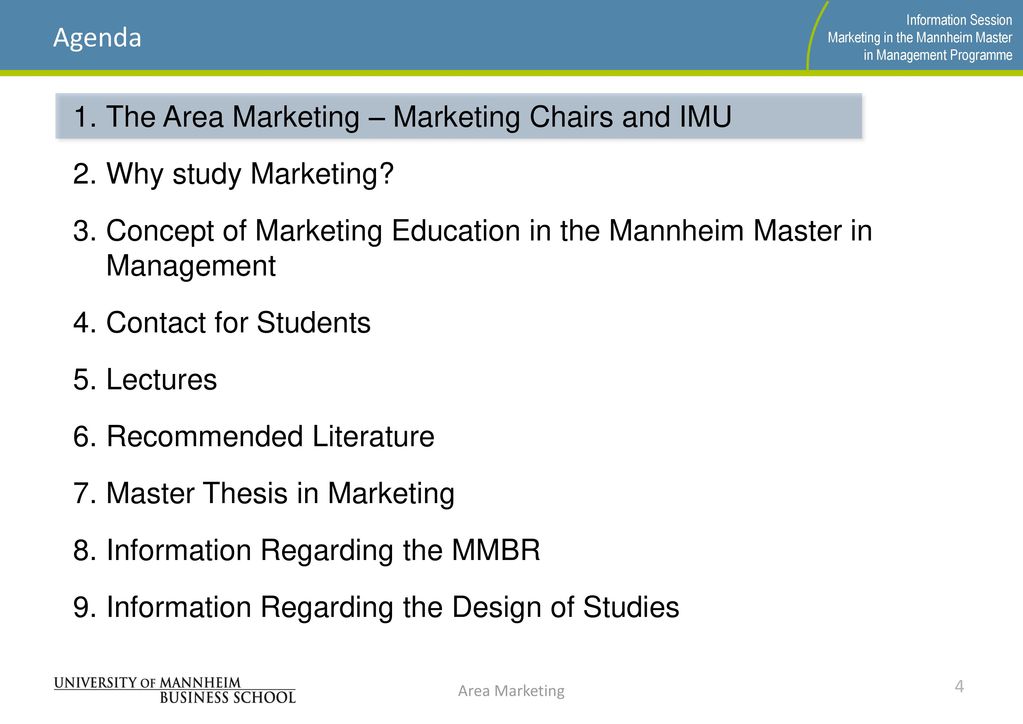 The Area Marketing – Marketing Chairs and IMU Why study Marketing