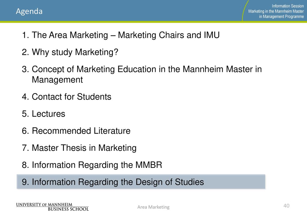 The Area Marketing – Marketing Chairs and IMU Why study Marketing