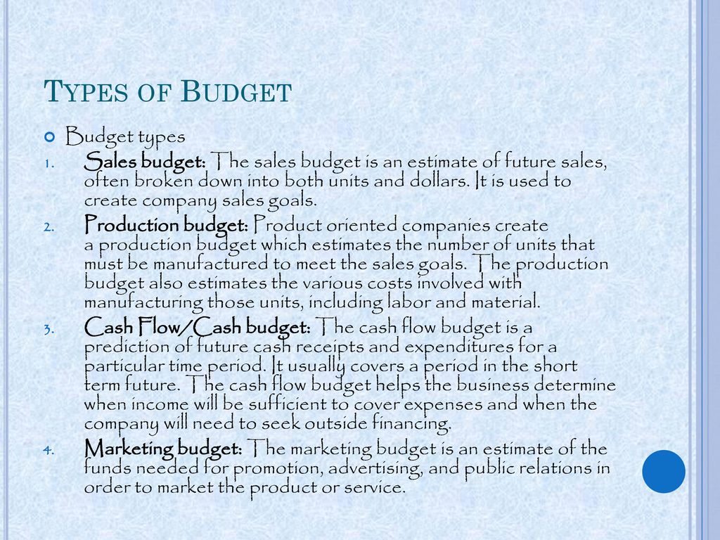 Types of Budget Budget types