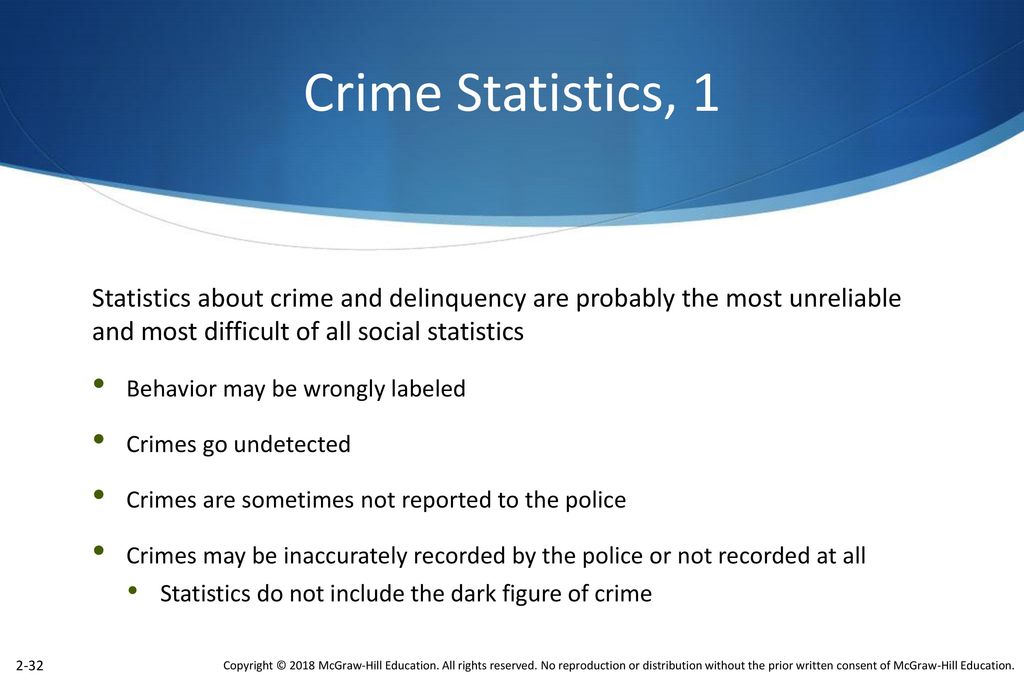 Crime Statistics, 1 Statistics about crime and delinquency are probably the most unreliable and most difficult of all social statistics.