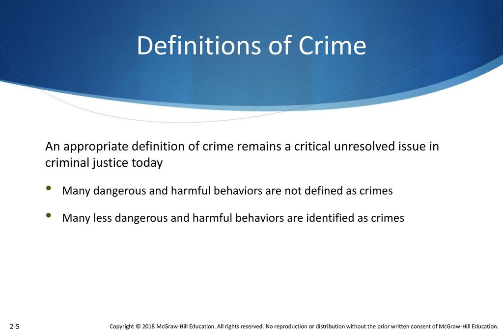 Definitions of Crime An appropriate definition of crime remains a critical unresolved issue in criminal justice today.