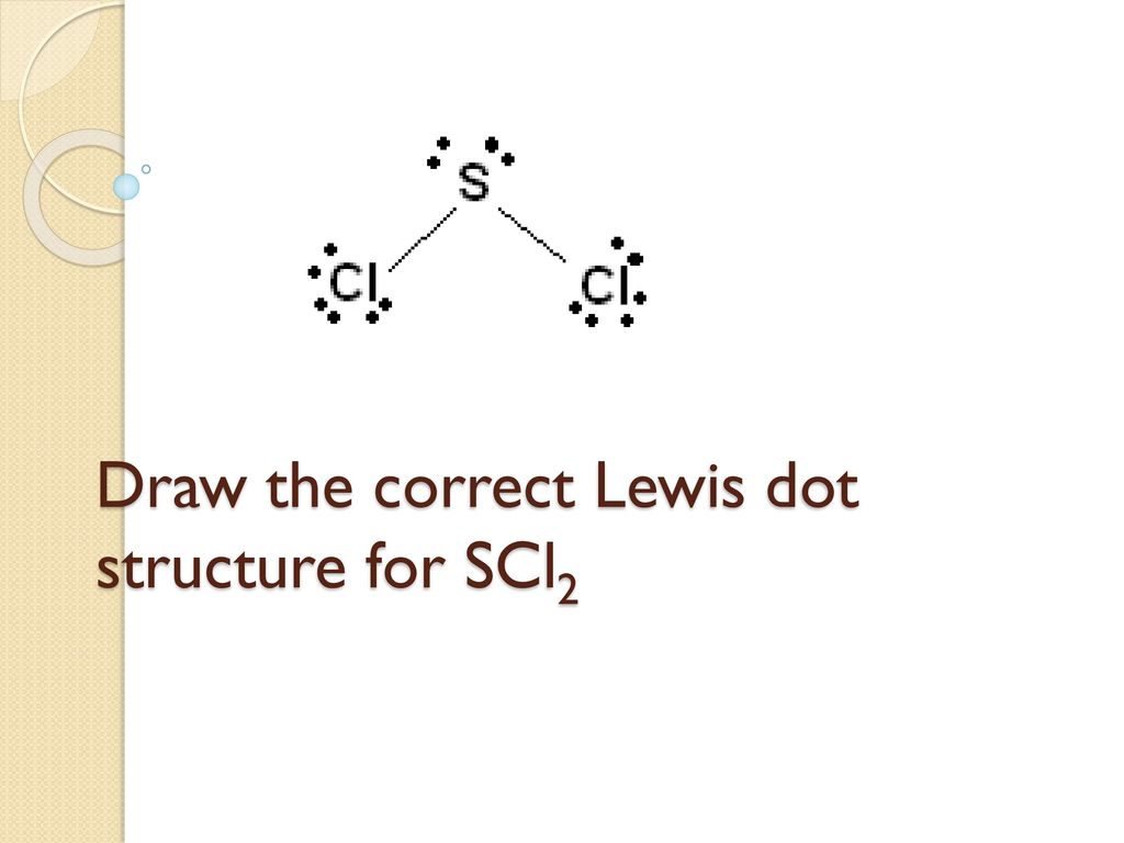 Draw the correct Lewis dot structure for SCl2.