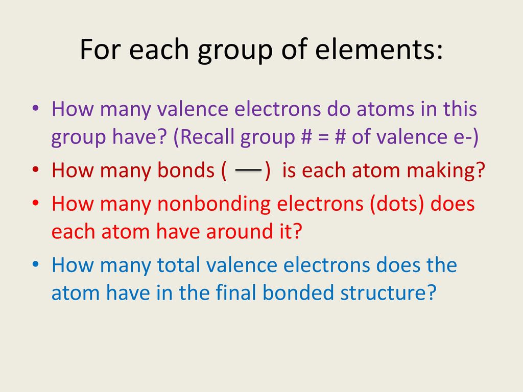 For each group of elements: