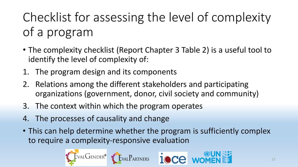 Checklist for assessing the level of complexity of a program