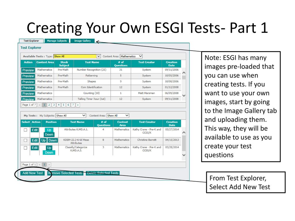Creating Tests – ESGI Support