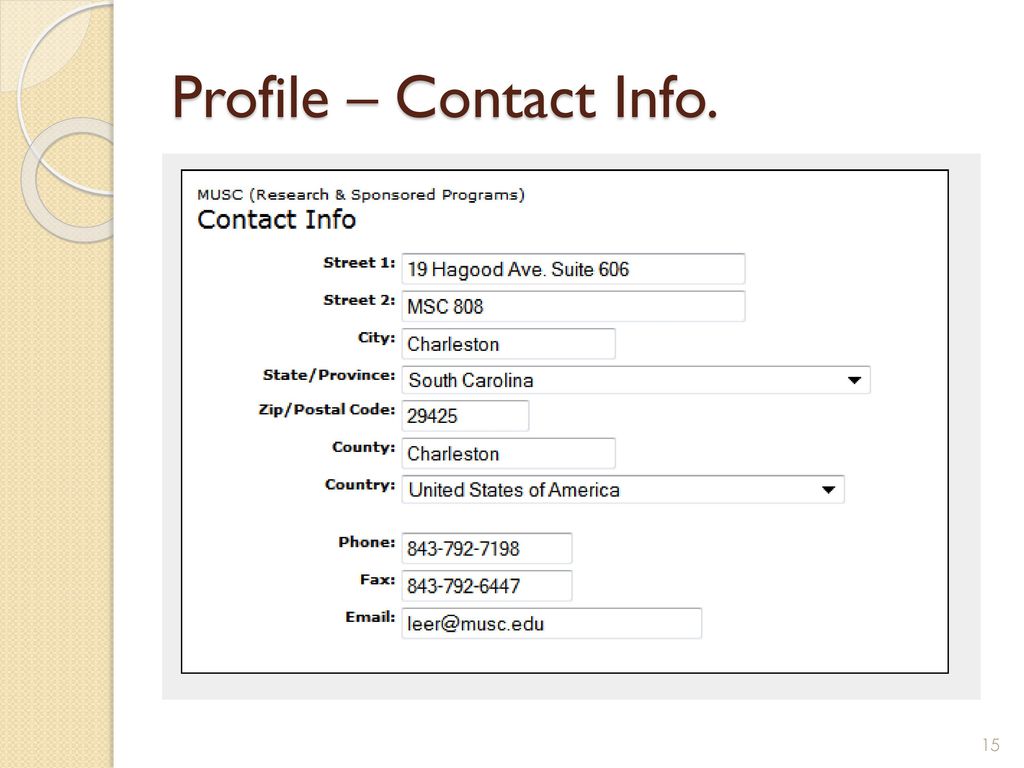 Profile – Contact Info.