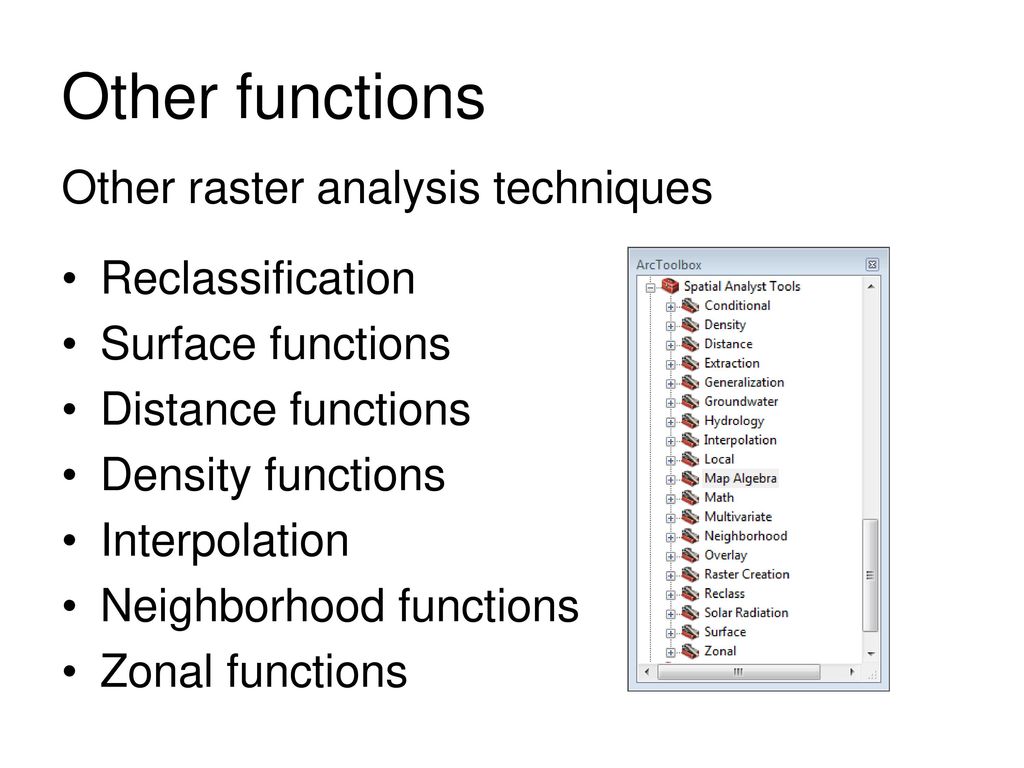 Other functions Other raster analysis techniques Reclassification