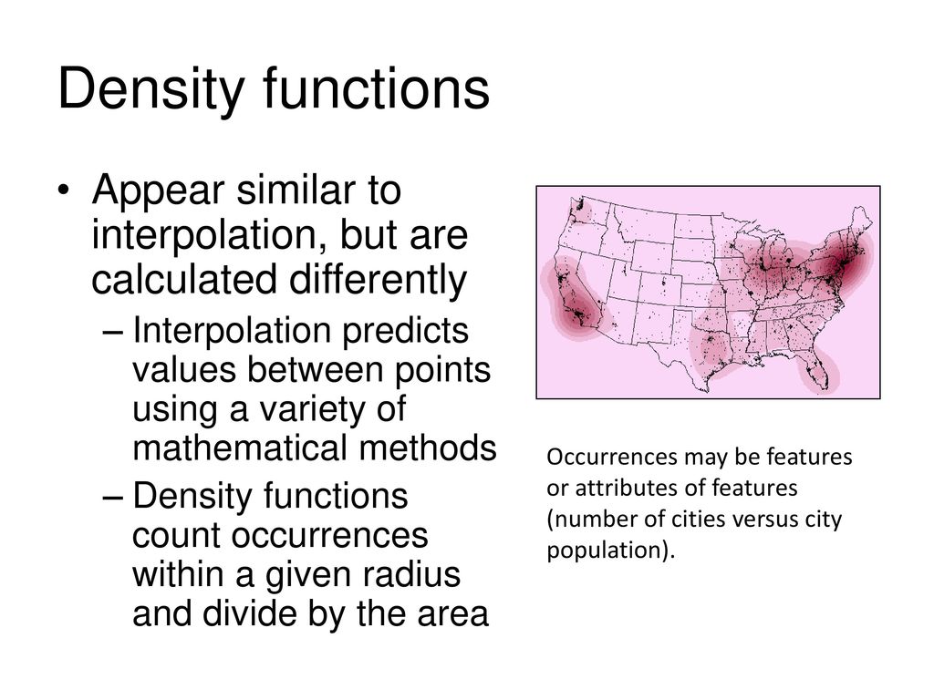 Density functions Appear similar to interpolation, but are calculated differently.