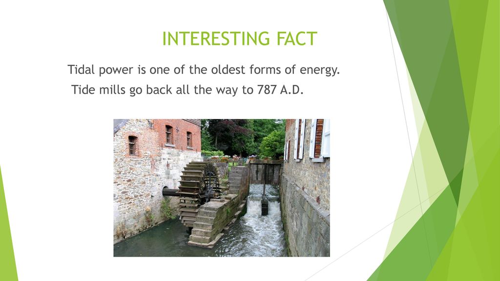 INTERESTING FACT Tidal power is one of the oldest forms of energy.