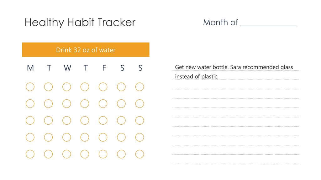 Healthy Habit Tracker Month of ______________ M T W T F S S