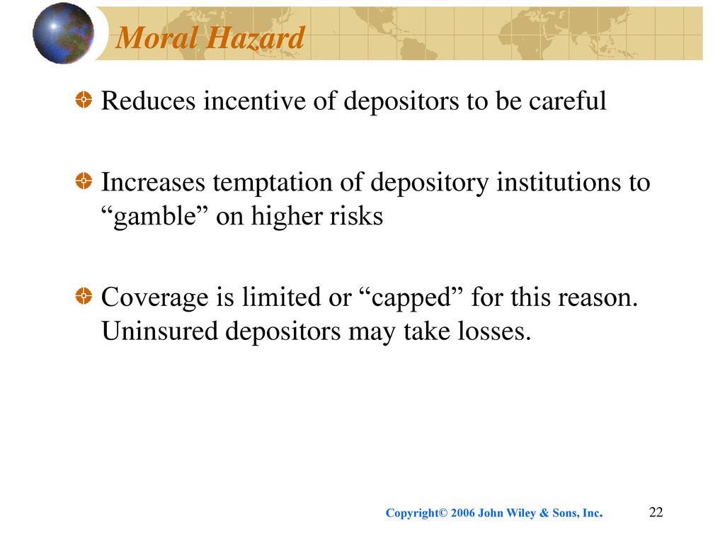 Moral Hazard Reduces incentive of depositors to be careful