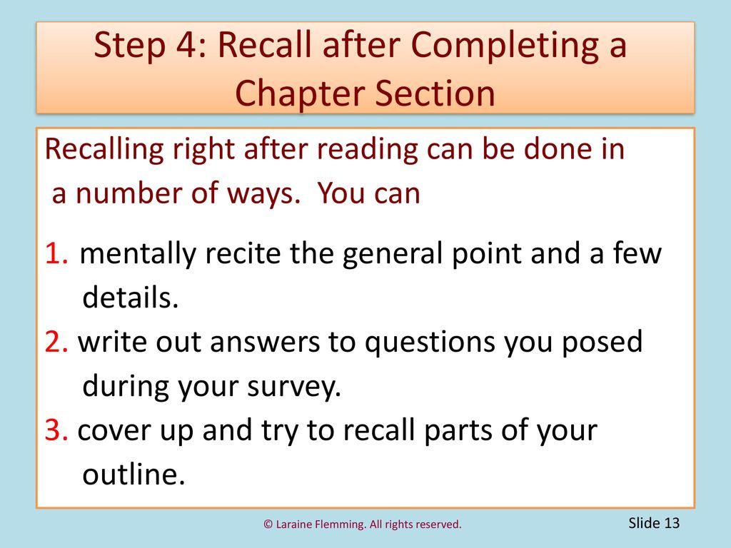 Step 4: Recall after Completing a Chapter Section