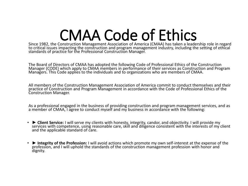 Code Of Ethics In Construction Industry