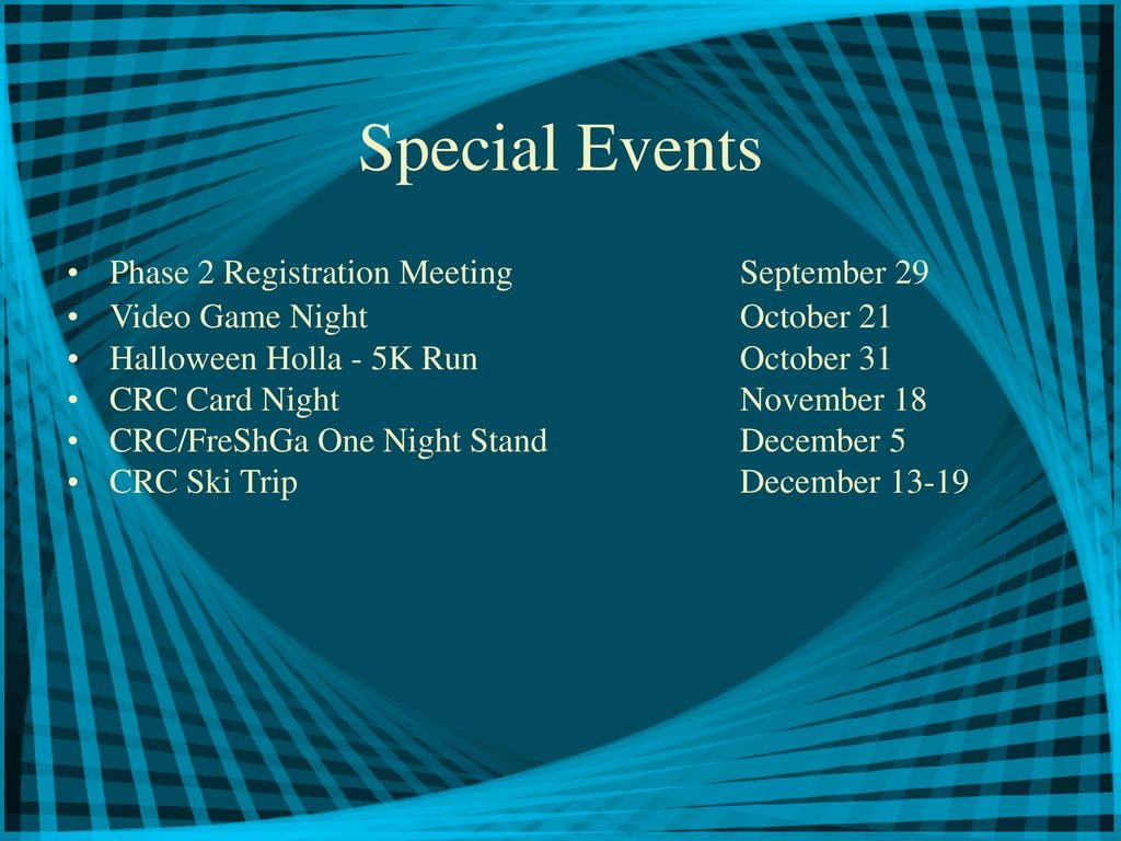Special Events Phase 2 Registration Meeting September 29