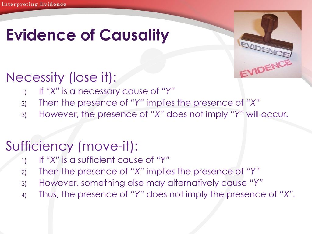 Evidence of Causality Necessity (lose it): Sufficiency (move-it):