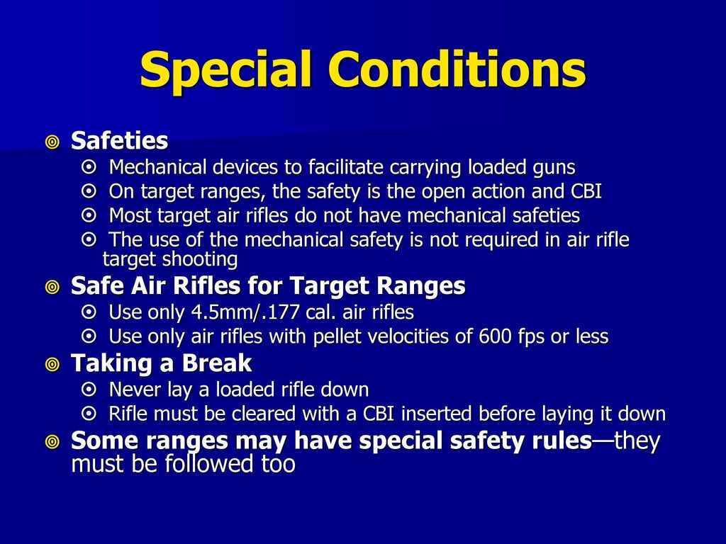 Special Conditions Safeties Safe Air Rifles for Target Ranges