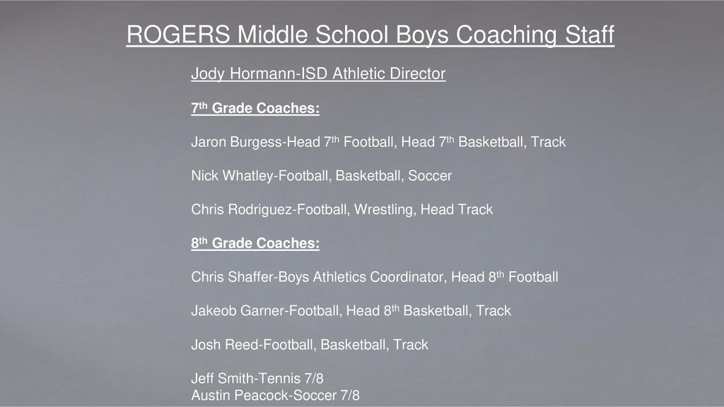 ROGERS Middle School Boys Coaching Staff