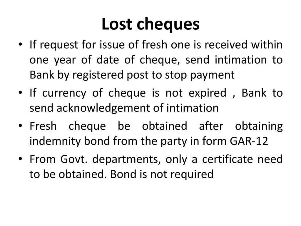 lost bank cheque