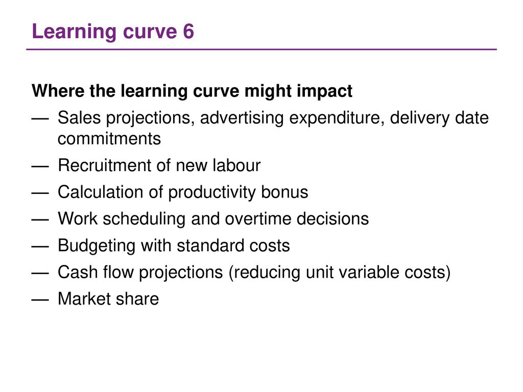 Learning curve 6 Where the learning curve might impact