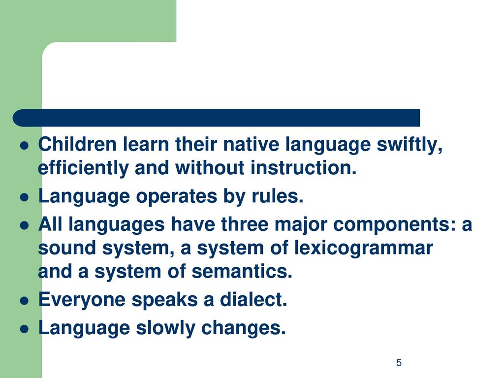 Children learn their native language swiftly, efficiently and without instruction.