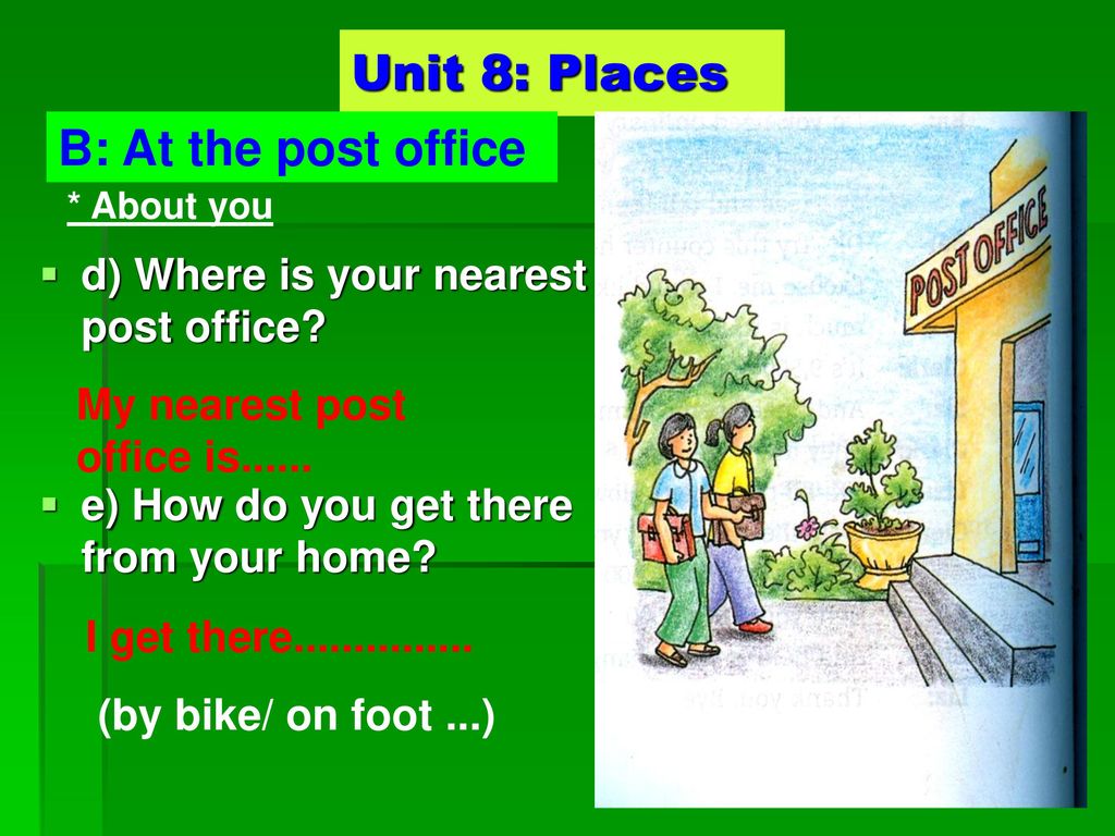 Unit 8: Places B: At the post office
