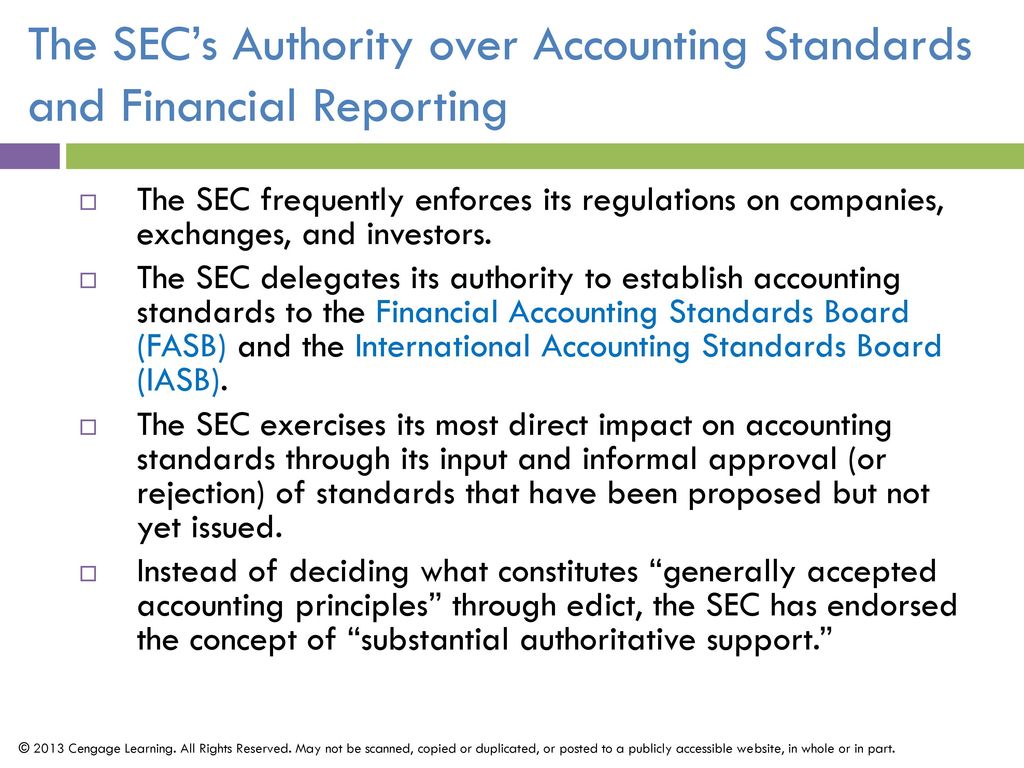 The SEC’s Authority over Accounting Standards and Financial Reporting