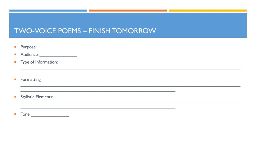 Two-Voice Poems – Finish Tomorrow