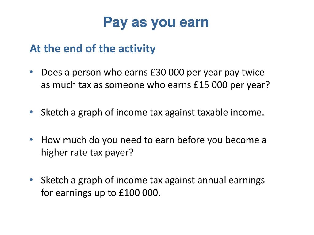 Pay as you earn At the end of the activity