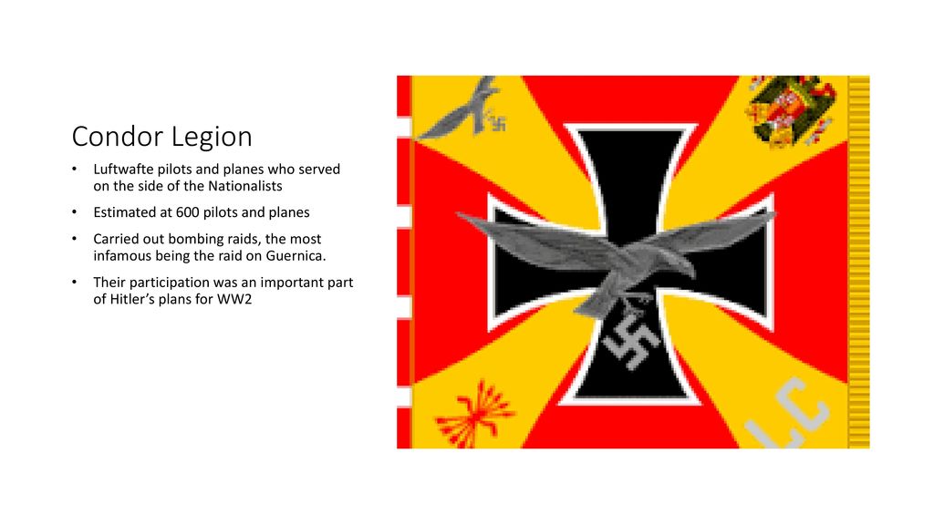 Condor Legion Luftwafte pilots and planes who served on the side of the Nationalists. Estimated at 600 pilots and planes.