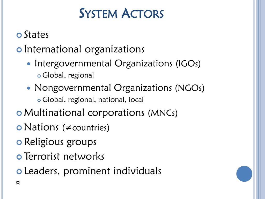 System Actors States International organizations