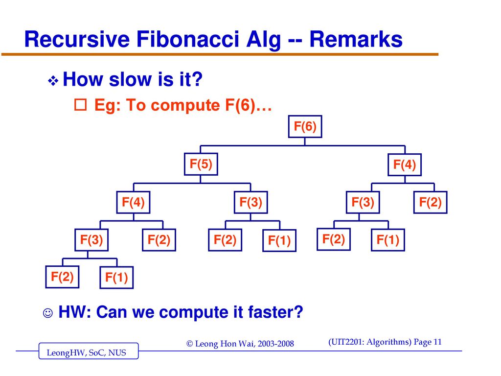 Recursive Fibonacci Alg -- Remarks.