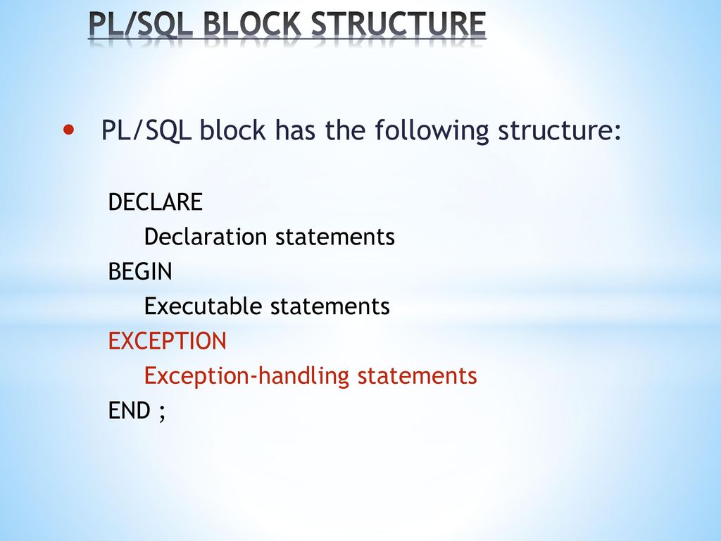 Exception Handling in PL/SQL. POINTS TO DISCUSS What is Exception Handling Structure of Exception Handling Section Types of Exceptions. - ppt download