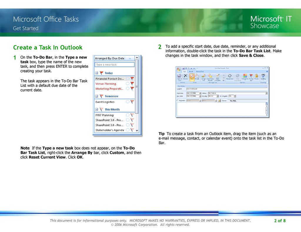 how to begin a list of tasks in outlook