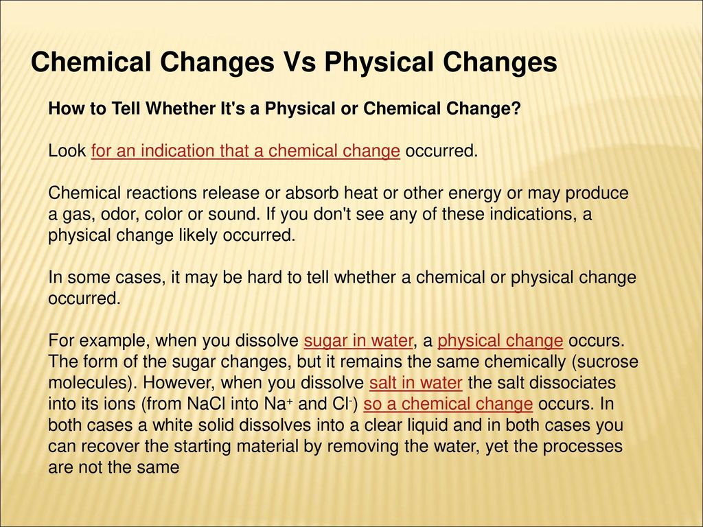 Chemical Changes Vs Physical Changes
