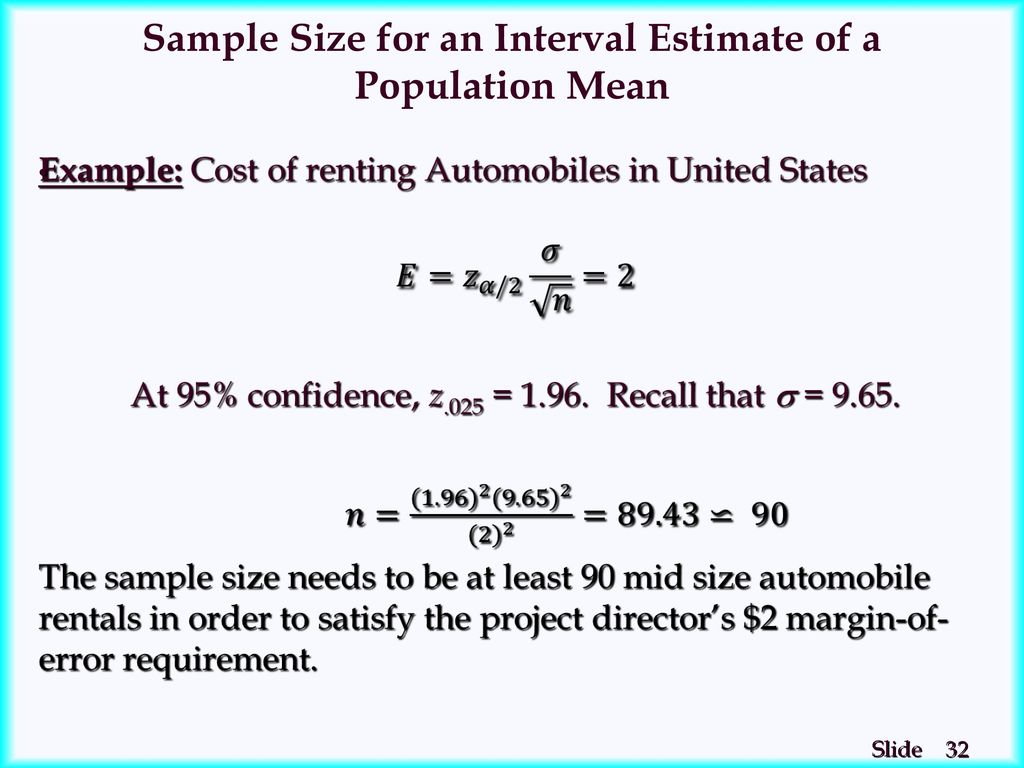 Sample Size for an Interval Estimate of a Population Mean