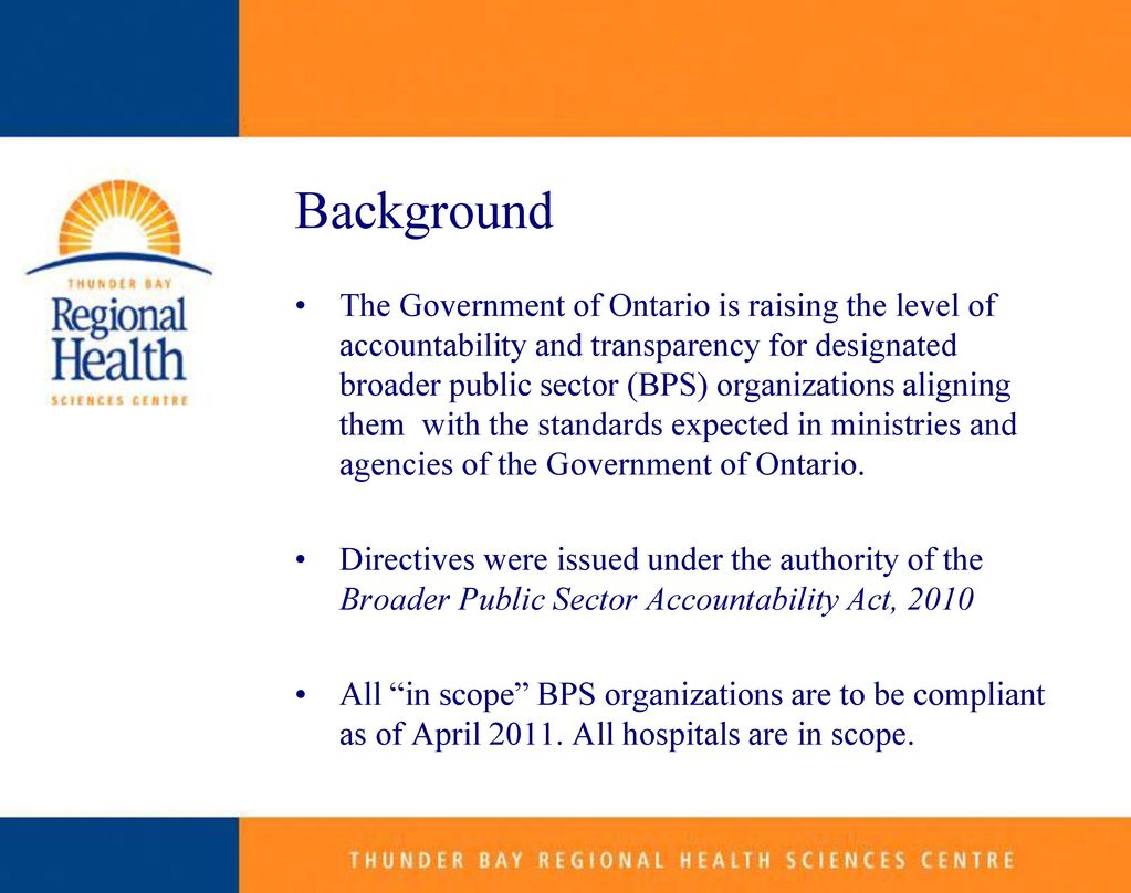 Broader Public Sector Expenses Directives And TBRHSC Compliance - Ppt ...