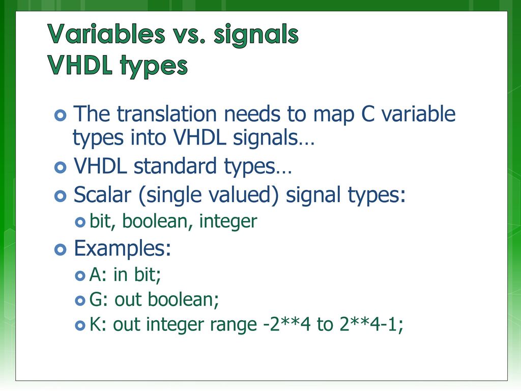 Single valued. Типы данных VHDL. Variable VHDL.