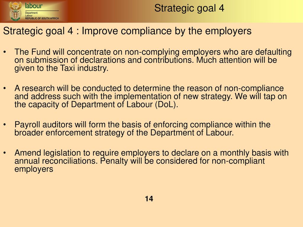 Strategic goal 4 : Improve compliance by the employers