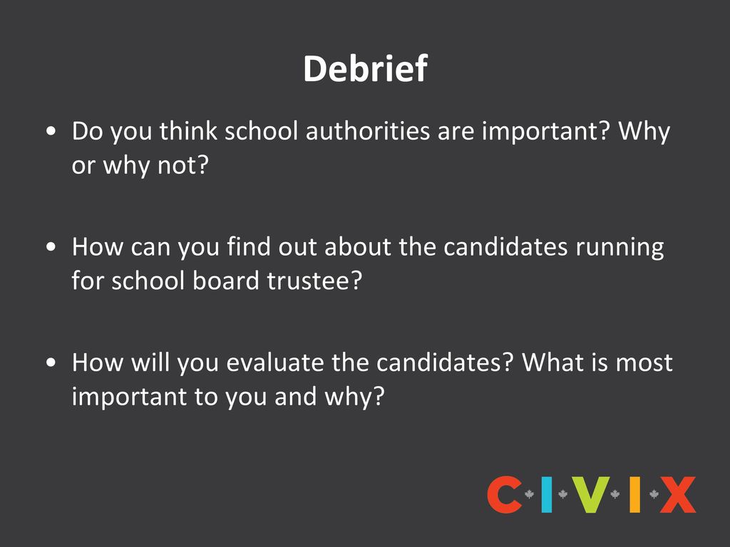 Debrief Do you think school authorities are important Why or why not