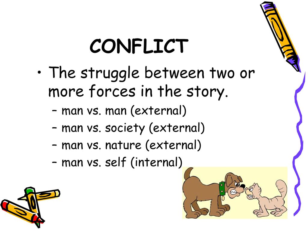 CONFLICT The struggle between two or more forces in the story.